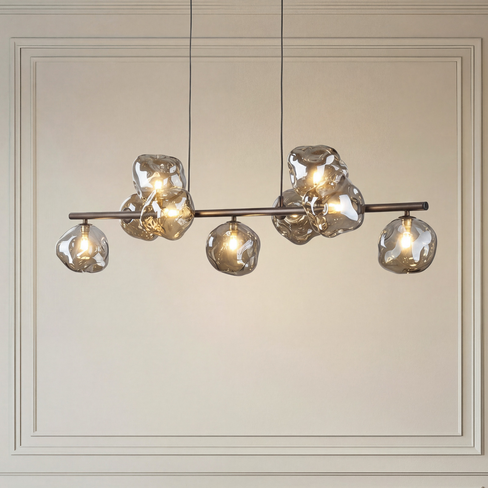 TK Lighting Lampă suspendată Lava maro cu 9 becuri sticlă lungime 116 cm G9 - Camera de zi / sufragerie - maro nuanță gri-maro