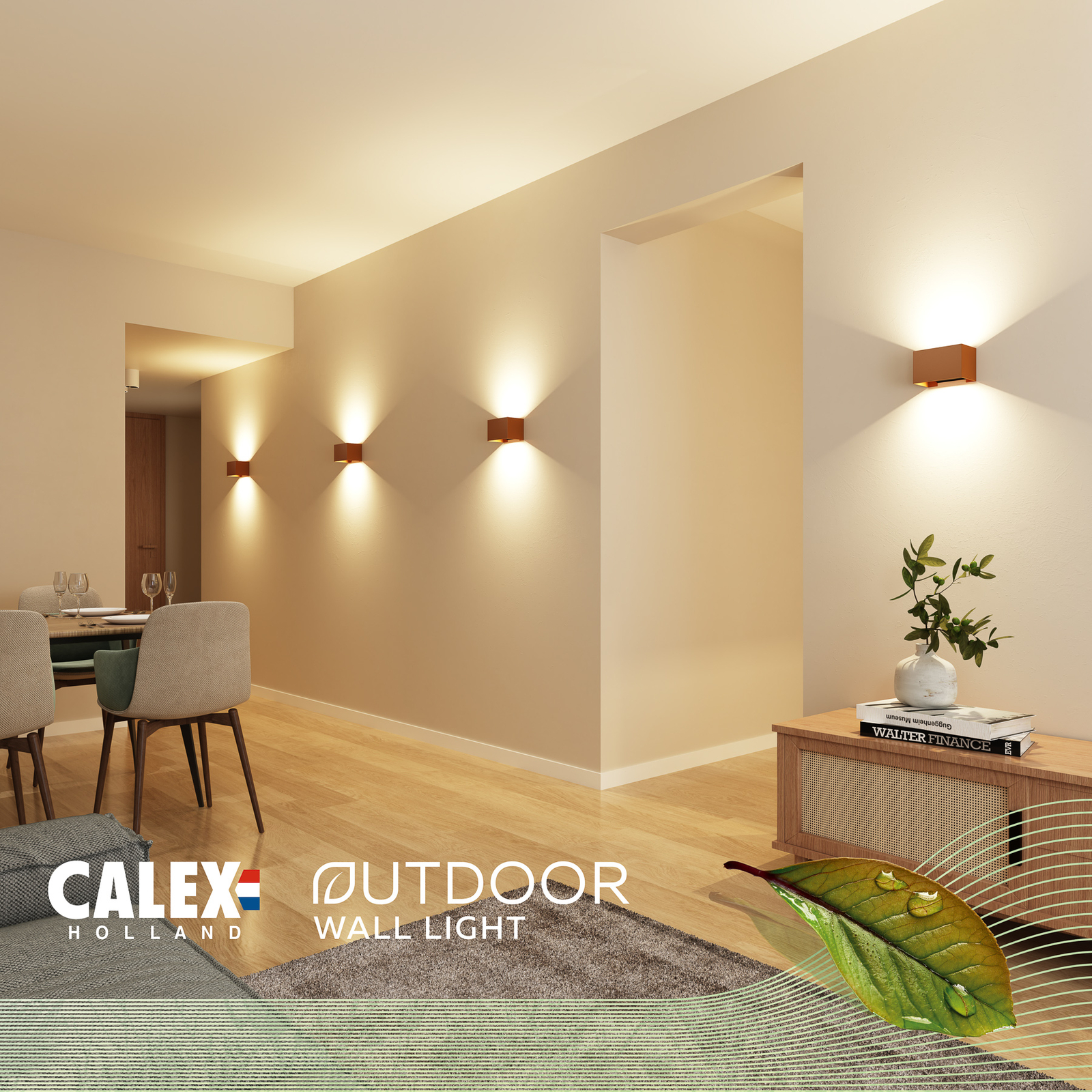 Calex outdoor wall light Rectangle up/down height 10cm rust brown