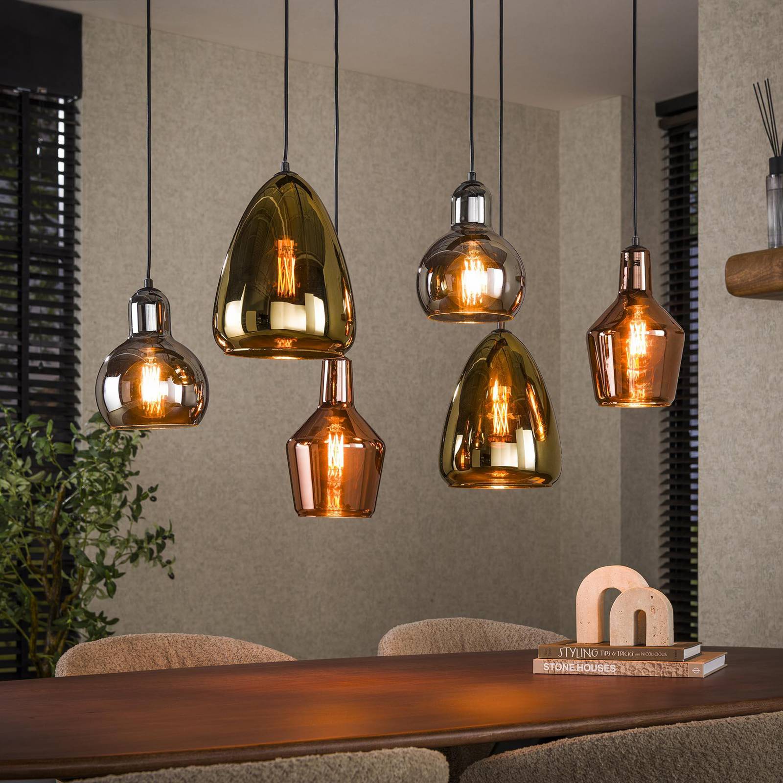 Lampa wisząca Mixtura, 6-punktowa, szkło, metal, wielokolorowa