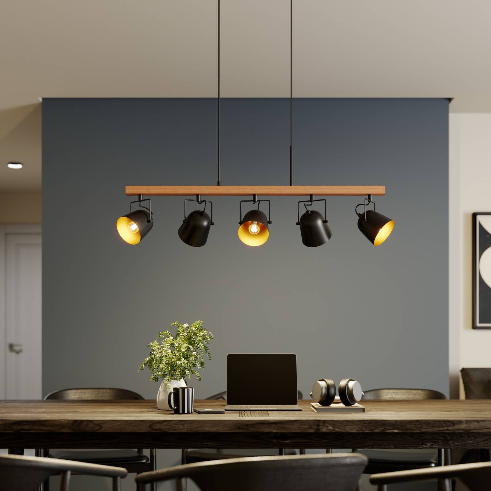 Lindby Adalin suspension à 5 lampes noire