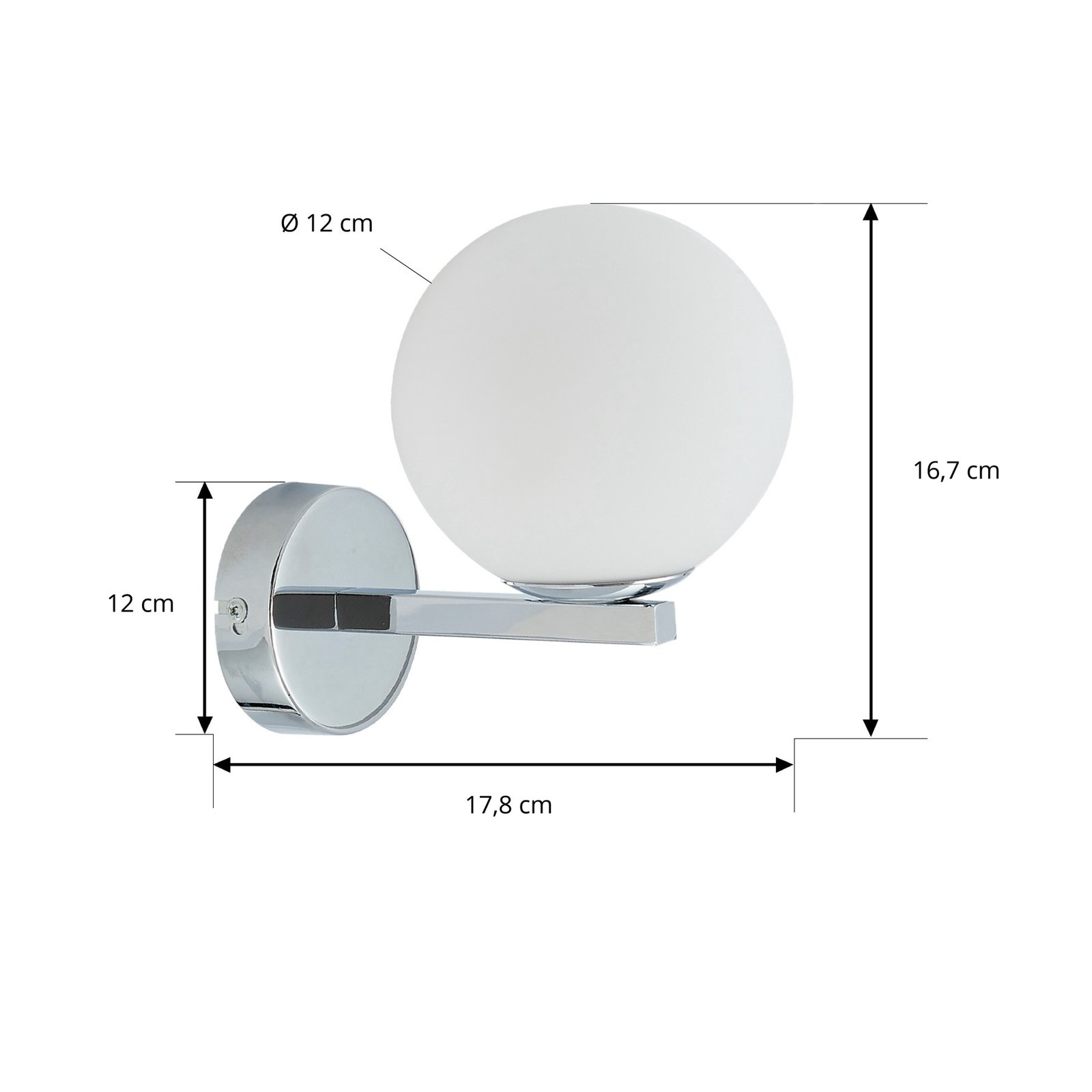 Lucande wall light Bidolo, chrome-coloured, glass, Ø 12 cm, IP44