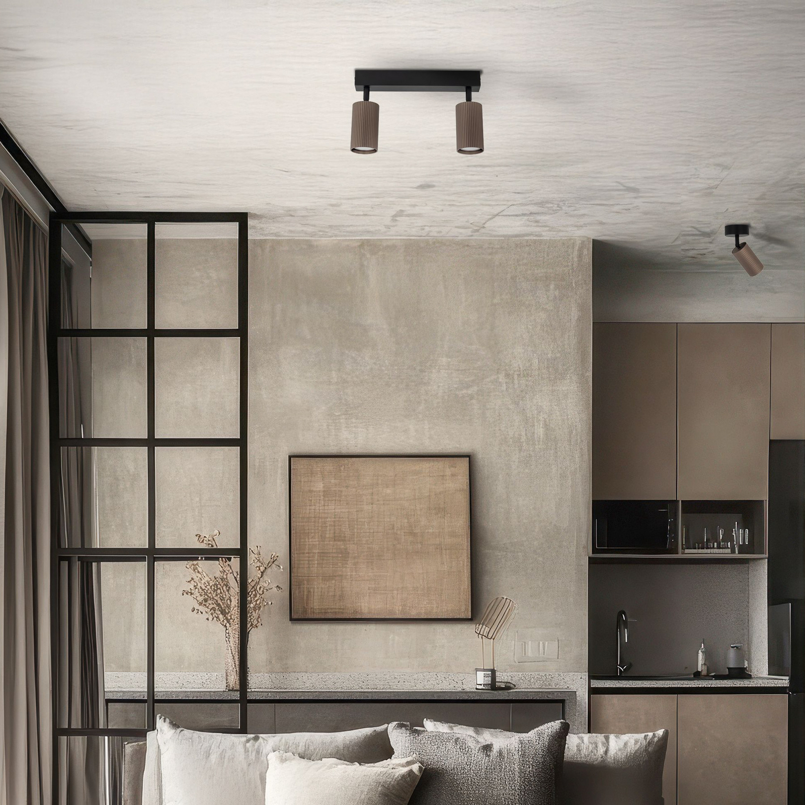 Spot pour plafond Tune, à 2 lampes, marron, métal, longueur 44 cm Spot pour plafond Tune, à 2 lampes, marron, métal, longueur 44 cm