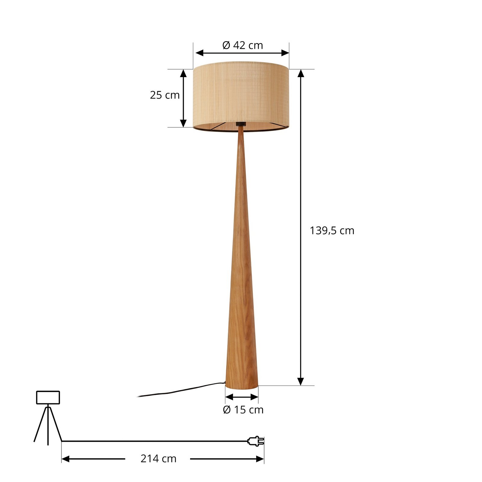 Lucande Stehleuchte Fabrena, naturfarben, Bambus, Höhe 138cm