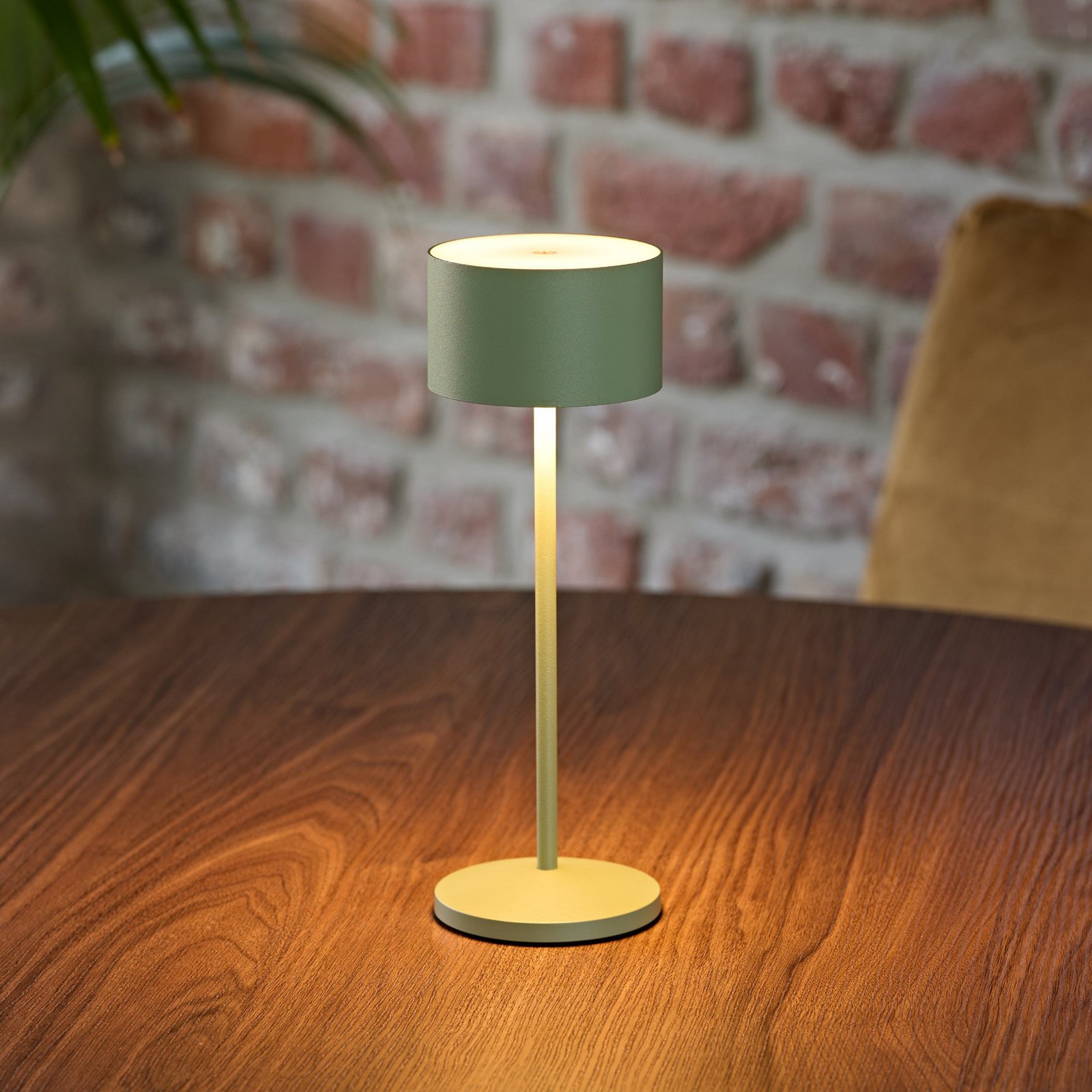 LED namizna svetilka Veluna, zelena, višina 25 cm, IP44, zatemnilna, CCT