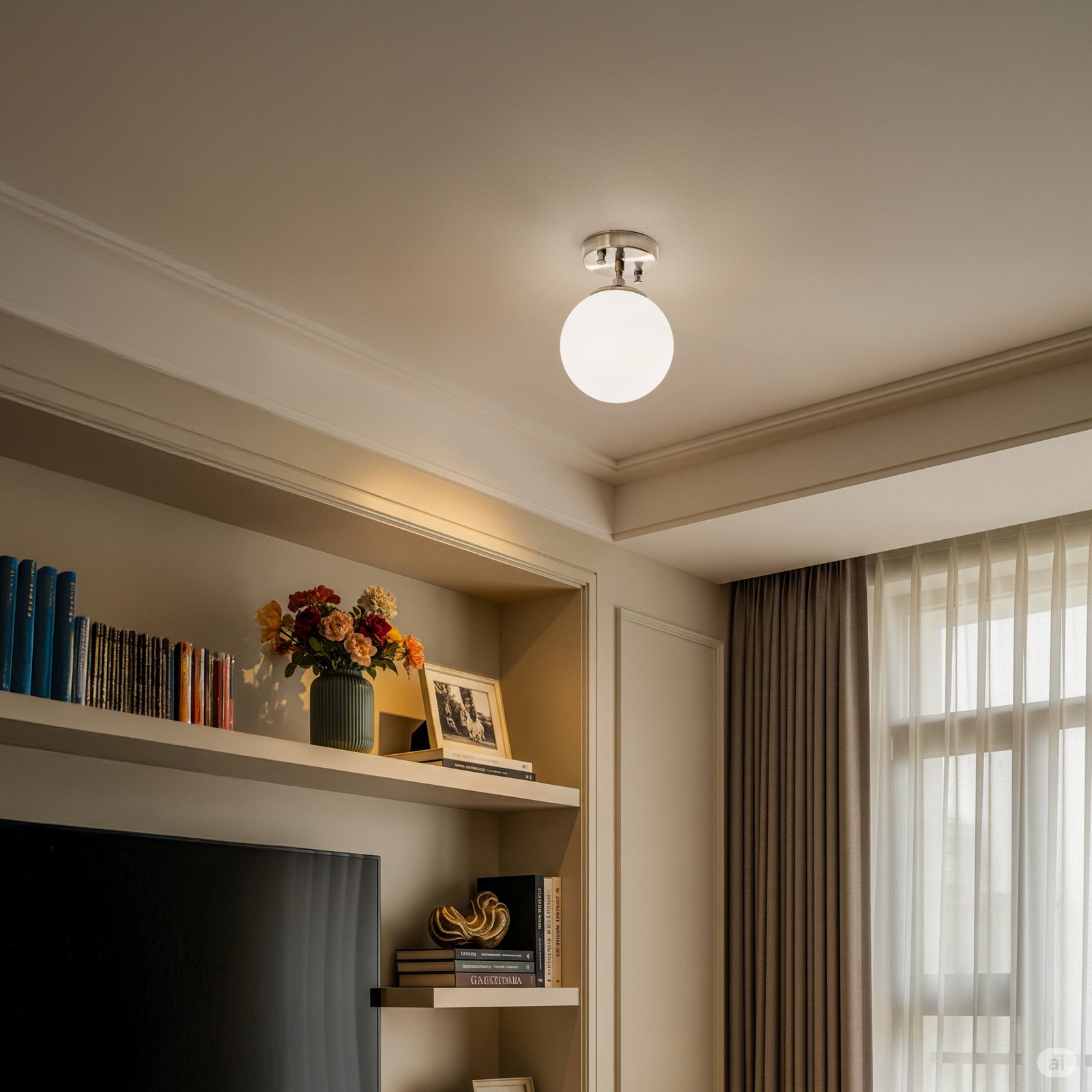 Atmaca 10220 ceiling lamp, antique gold, opal glass, Ø 15 cm