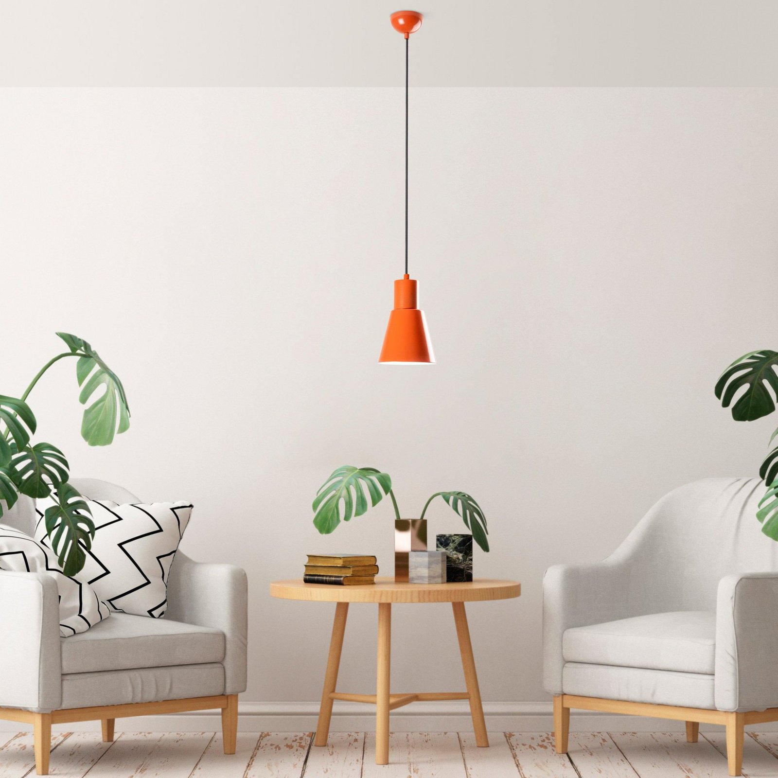 Konikkem pendant light, orange, metal, Ø 14 cm, E27