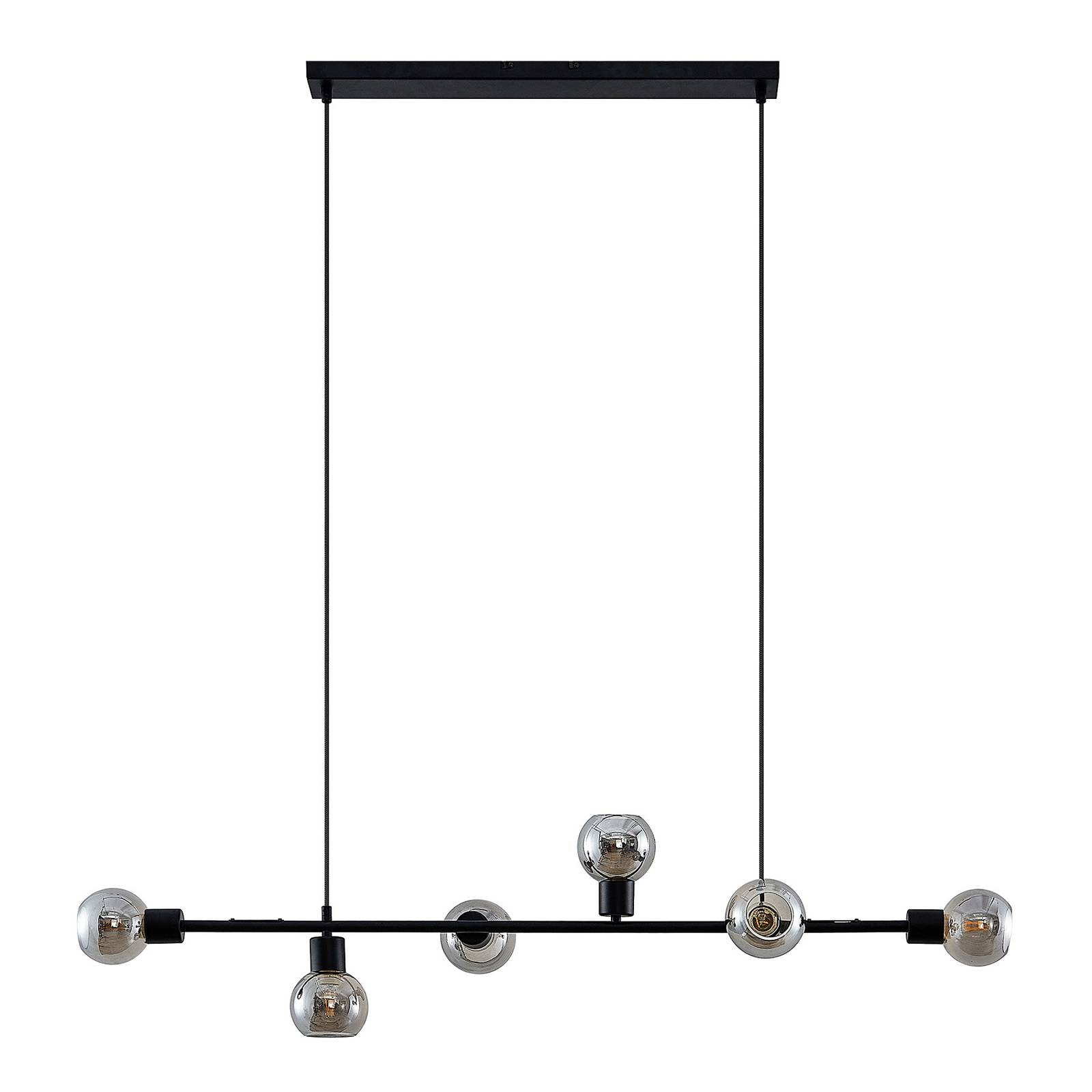 Lindby Biscala LED pendant light black/smoke, for Living / Dining Room, steel, glass, E14, 4 W, L: 118 cm, W: 28 cm