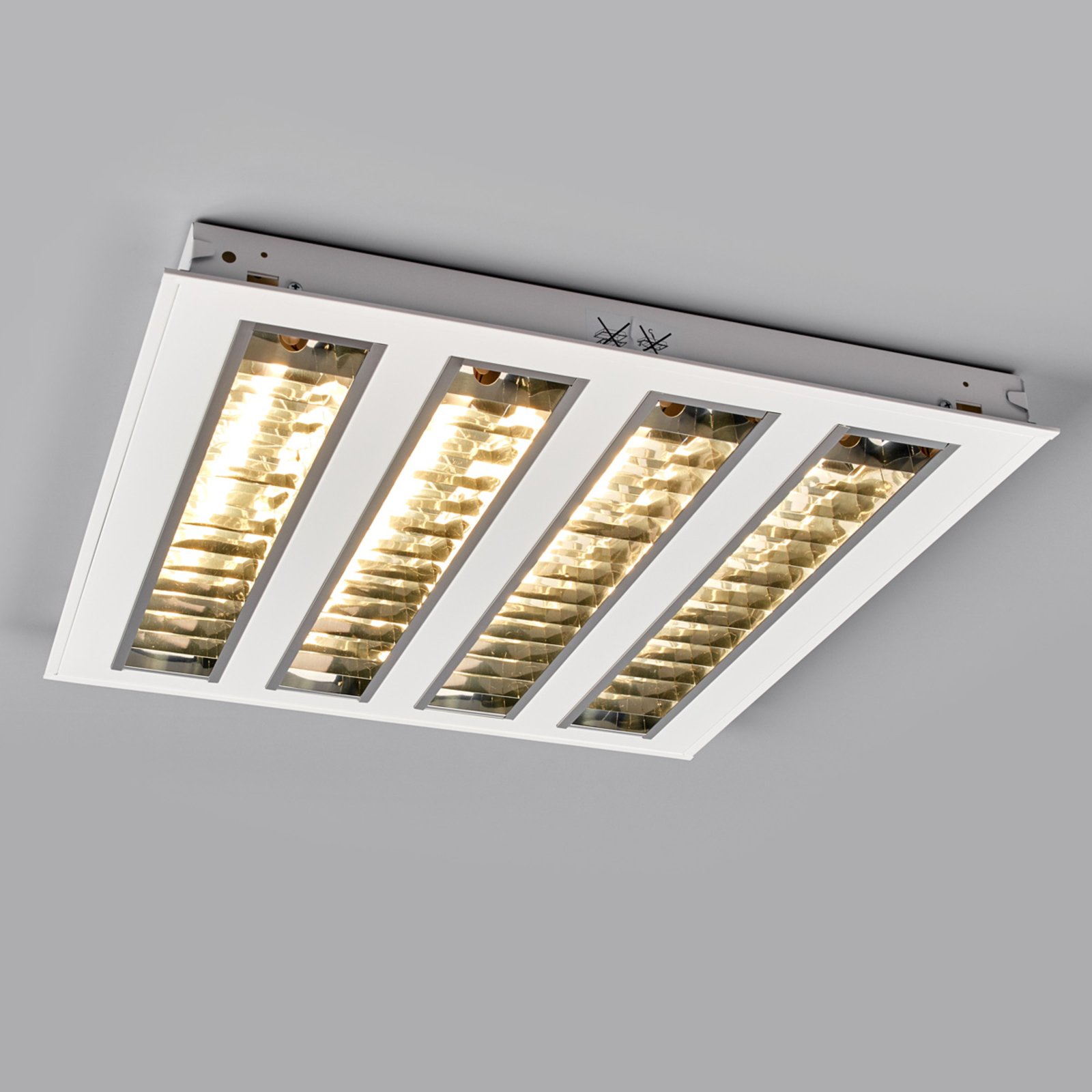 LED louvre troffer light with four louvres, 4000 K