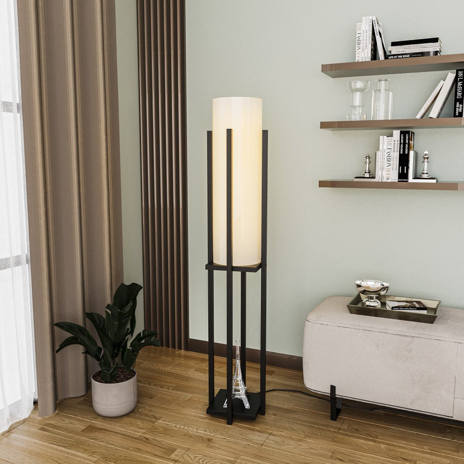 Vloerlamp 8125, zwart/wit, metaal/canvas, hoogte 130 cm