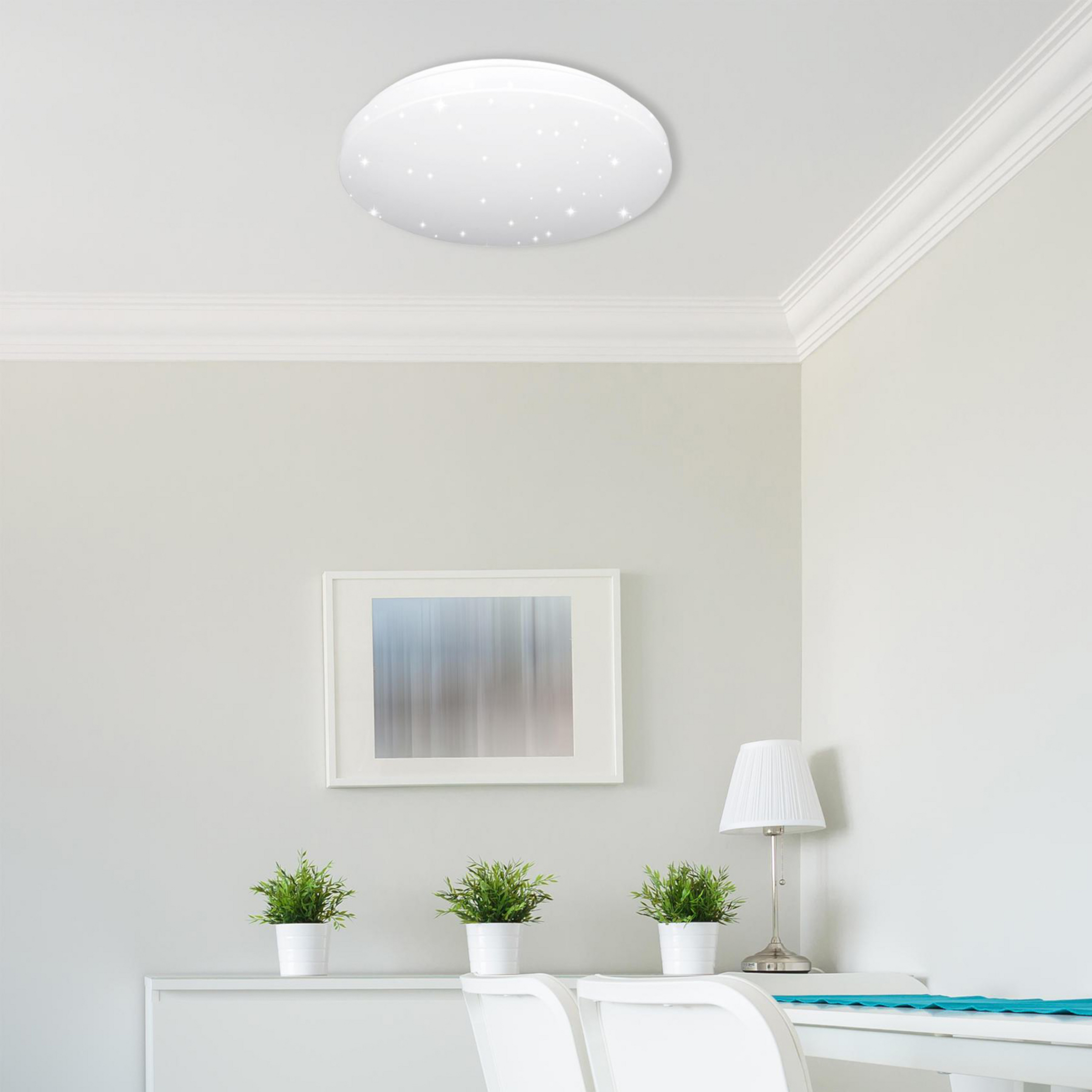 LED griestu gaismeklis Reva Star, Ø 50 cm, balts, plastmasas