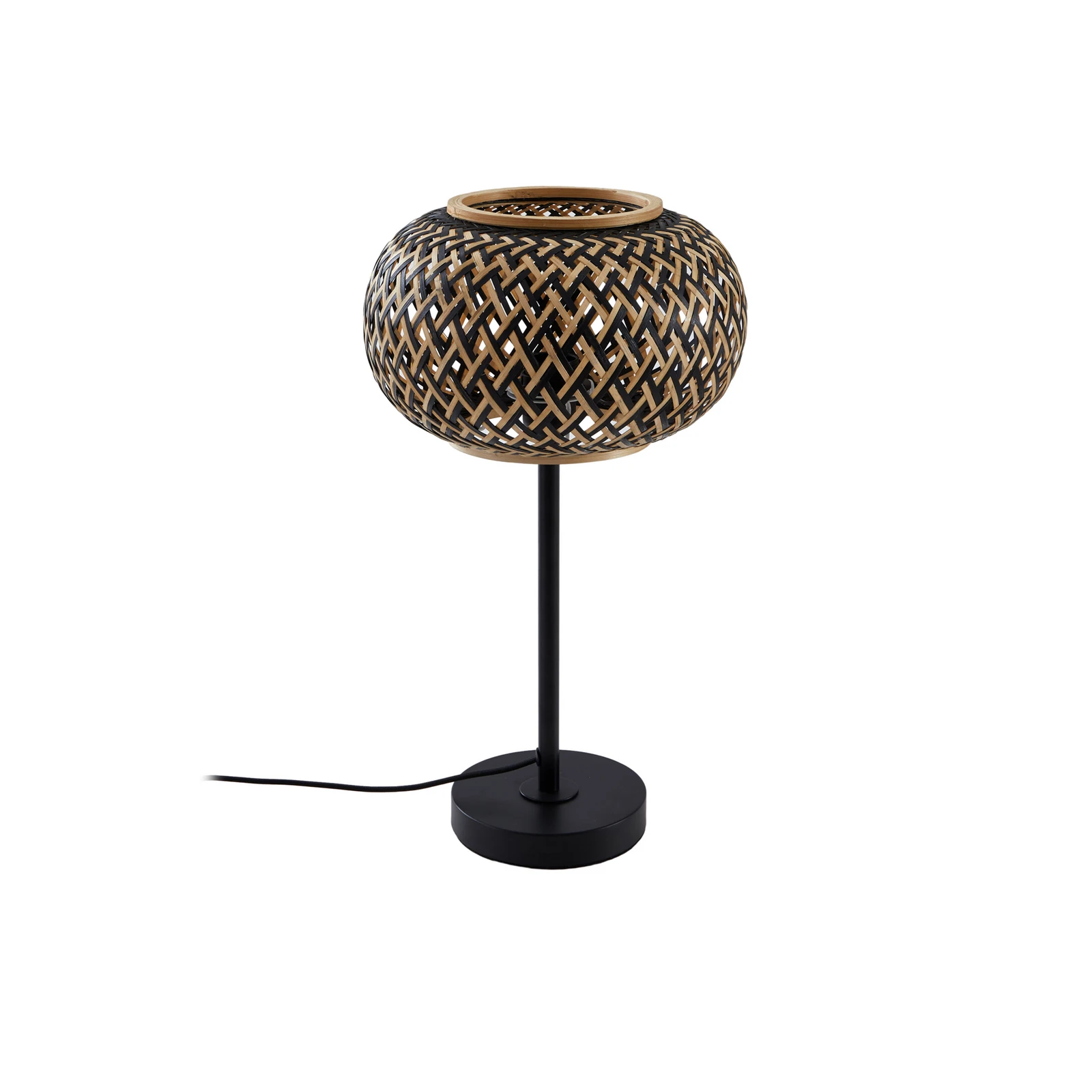Lindby stolna lampa Nerys, crna, bambus, Ø 28 cm