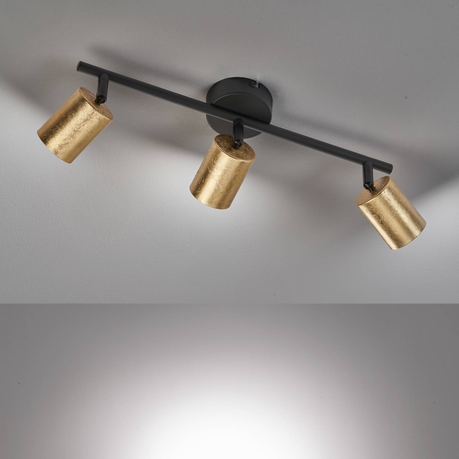 fischer & honsel spot plafond led vano feuille d’or, 3 lampes, long