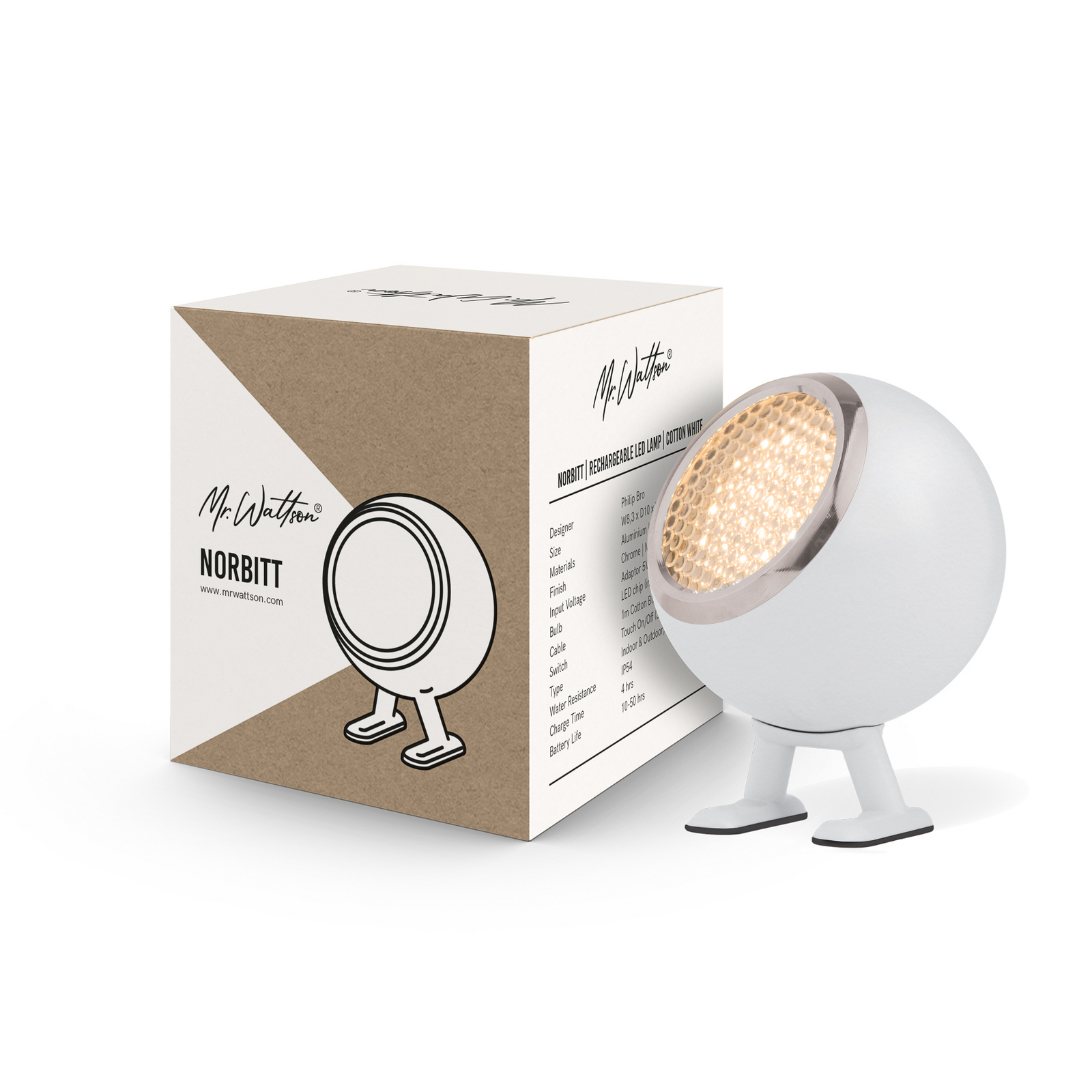 Norbitt 3.0 LED rechargeable table lamp, white, CCT - MR. WATTSON