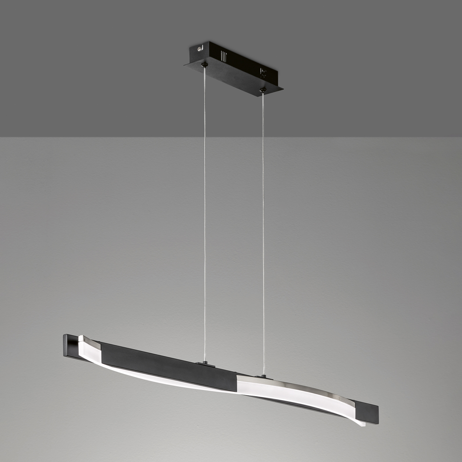LED pendant light Bridge, black/nickel-coloured, length 95 cm