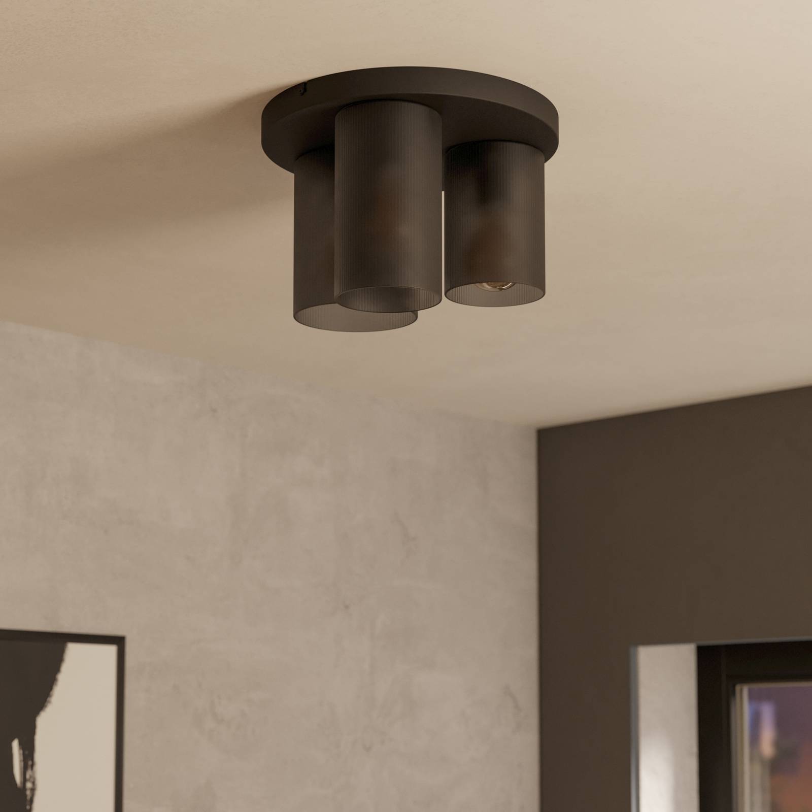 Eglo Deckenlampe Colomera, ø 35 Cm, Schwarz/grau, 3-flg., Glas 