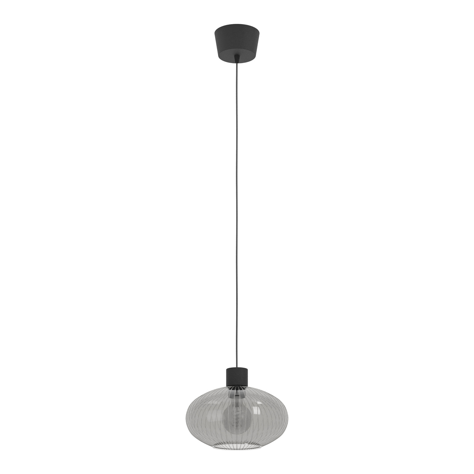 Suspension Dasmina, Ø 25 cm, gris fumé/noir, verre, E27
