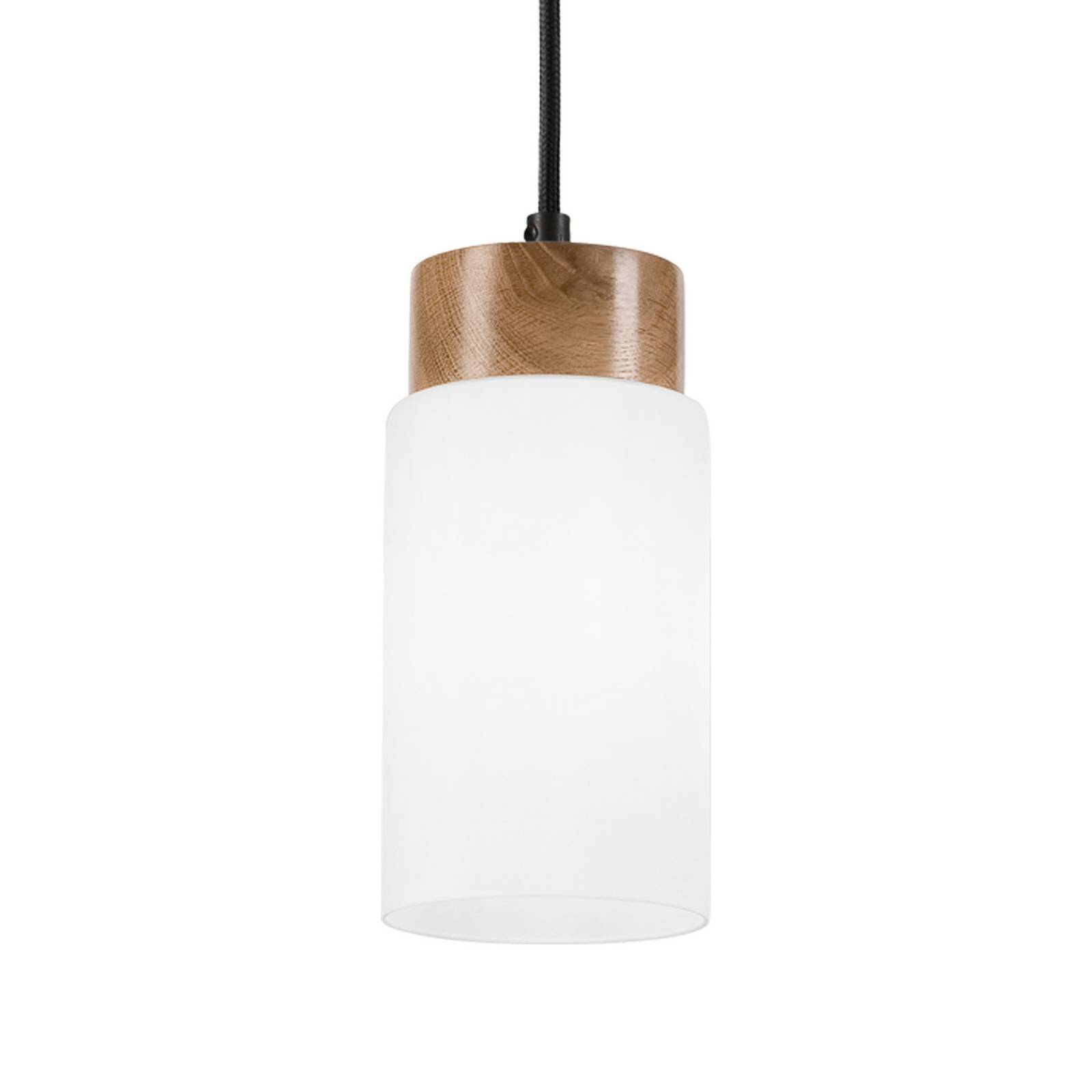 Lampa wisząca Markus, szkło opalowe/drewno dębowe, Ø 9,5 cm, E27