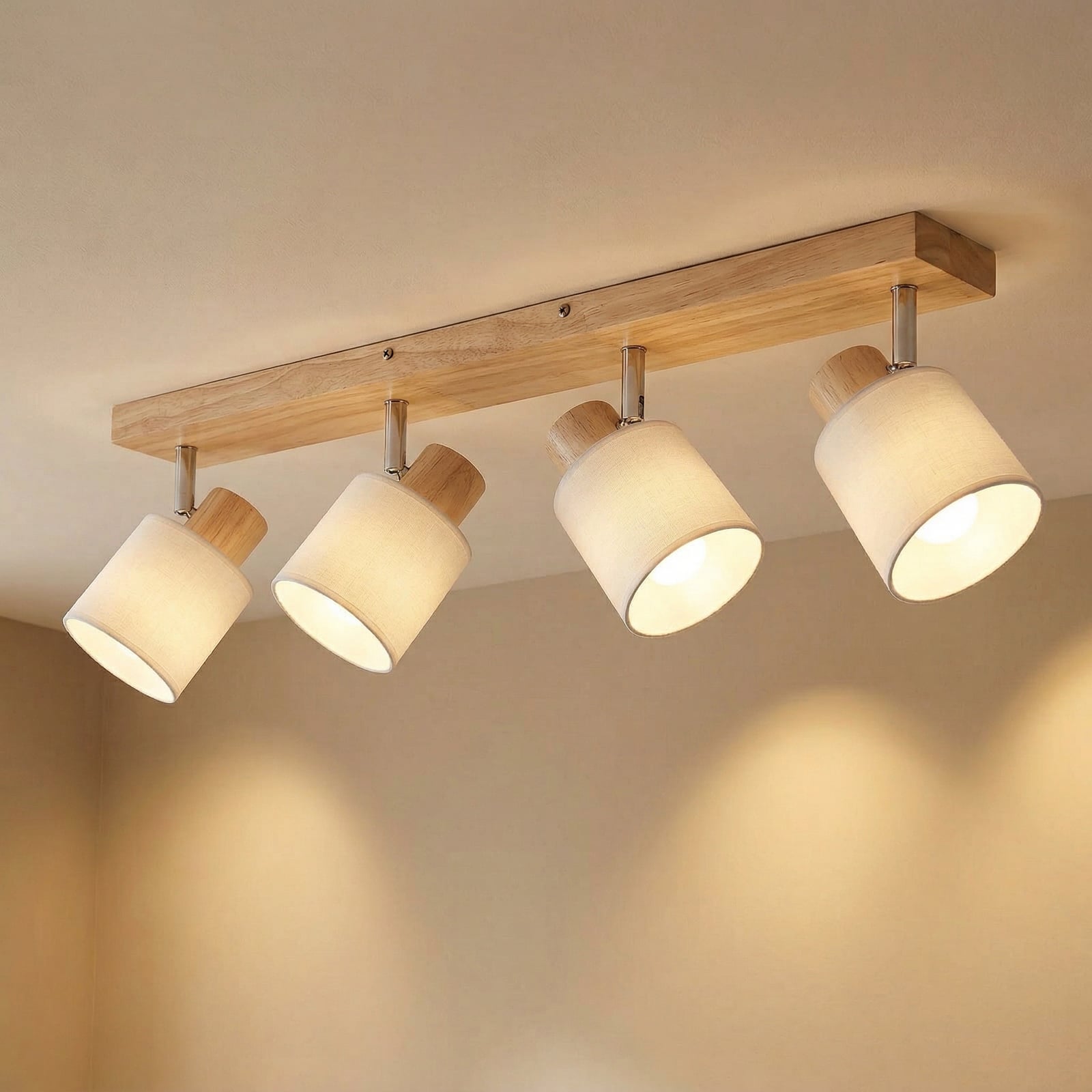 Lindby spot pour plafond Wanessa, 67cm, 4 lampes, bois, blanc, E14