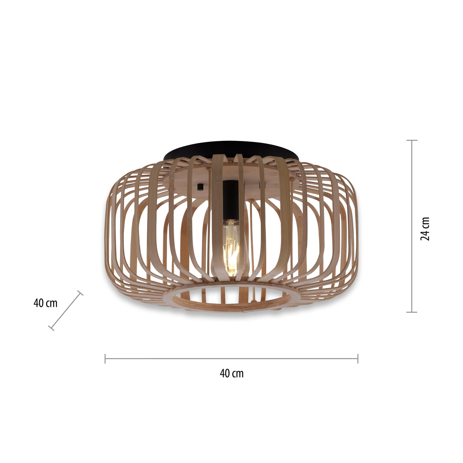 Racoon wooden ceiling lamp, thick struts, Ø 42cm