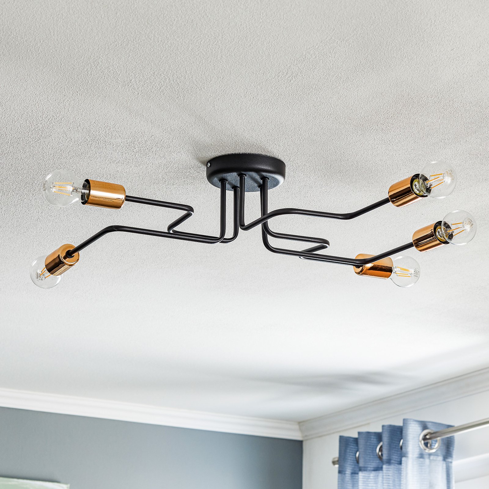 Tubes ceiling light 5-bulb black/copper