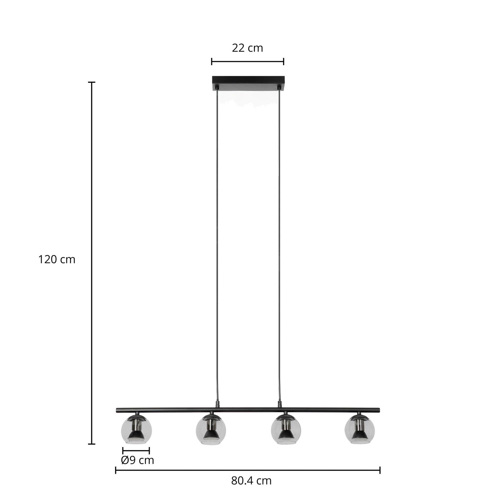 Lampa wisząca Lindby Samika, czarna, 4-punktowa, szkło, 80,4 cm