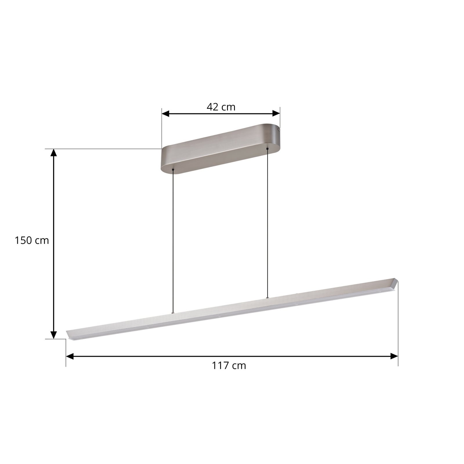 Solvar LED závěsné světlo, stříbrné, 117 cm, CCT, stmívatelné - Lucande