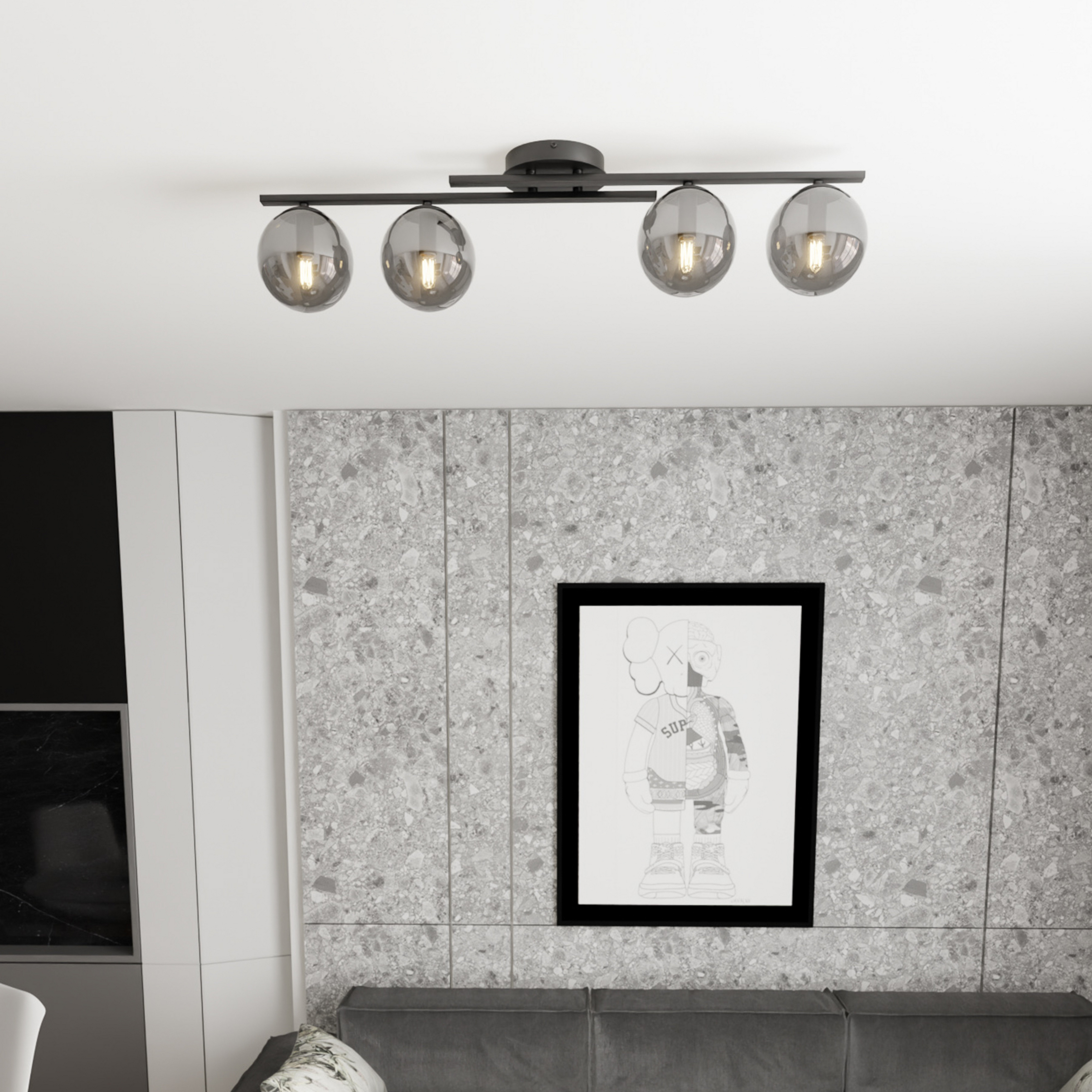 Deckenleuchte Kairo, schwarz/rauchgrau, Metall, 4-flg.