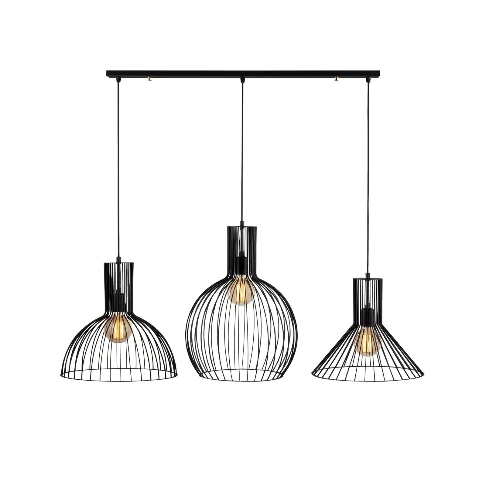 Hanglamp Fellini MR-768, zwart, ijzer, 3-lamps lineair