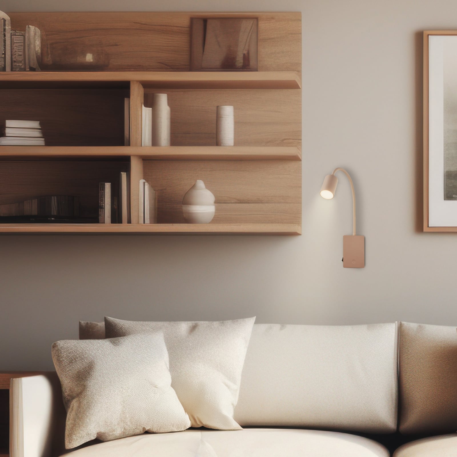 LED-läslampa med batteri Brilo unplugged Smooth, beige, med dimmer LED-läslampa med batteri Brilo unplugged Smooth, beige, med dimmer