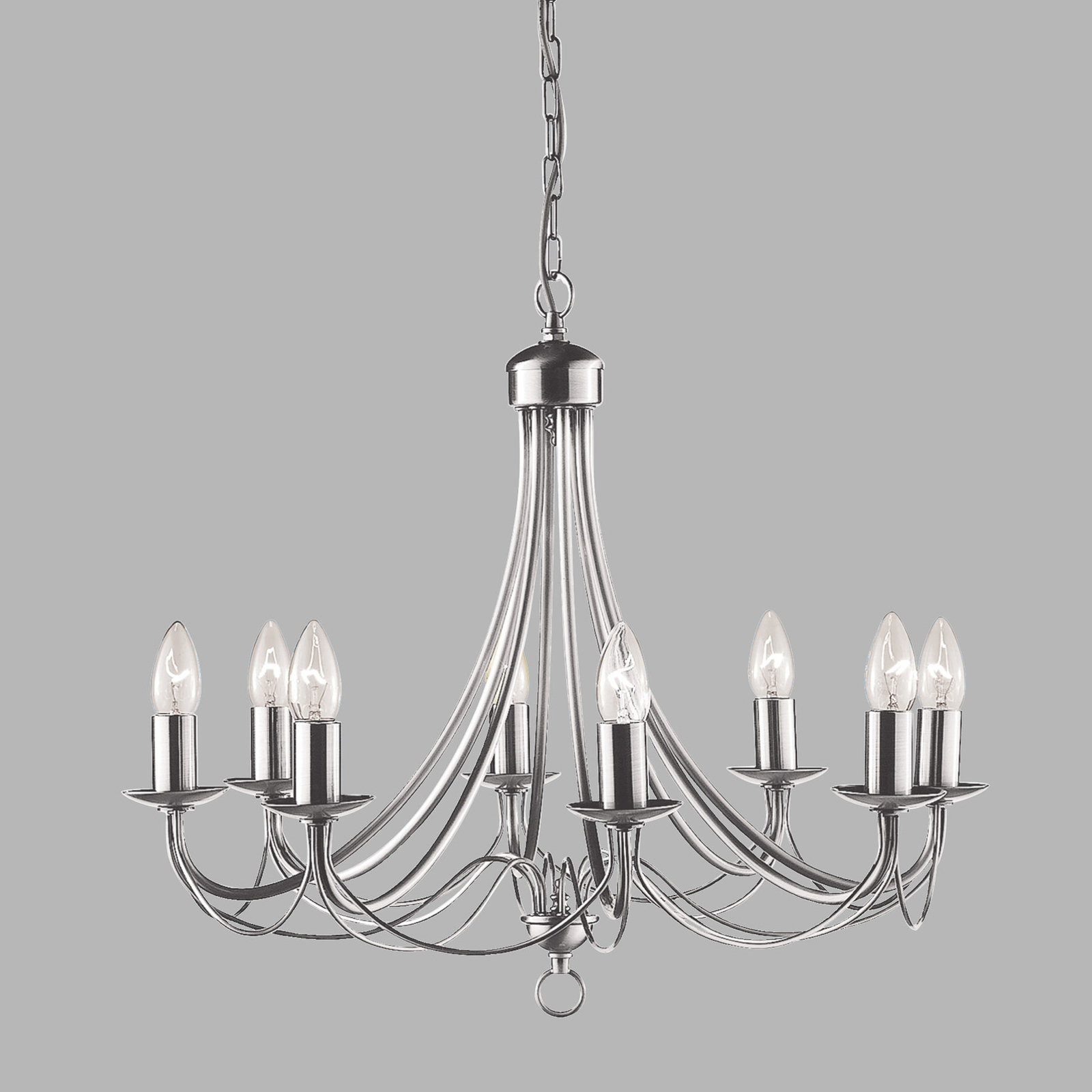 Maypole chandelier satin silver, 8-bulb