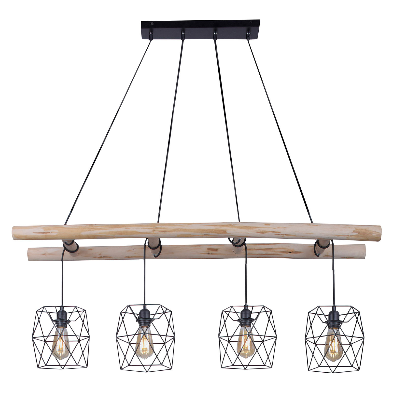 Edgar hanging light, wood, 4-bulb cage lampshade