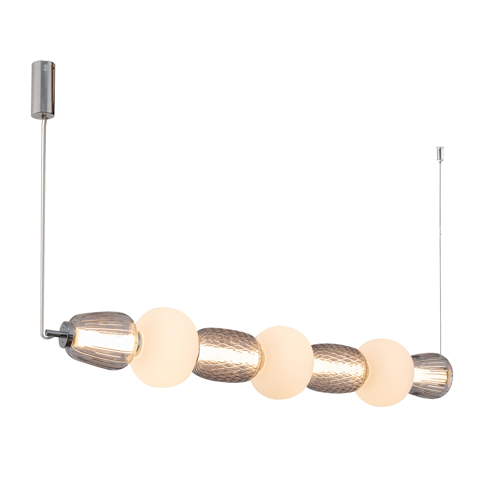 LOOM DESIGN candeeiro suspenso Pearl 7, cinzento/cromo, vidro, 110 cm