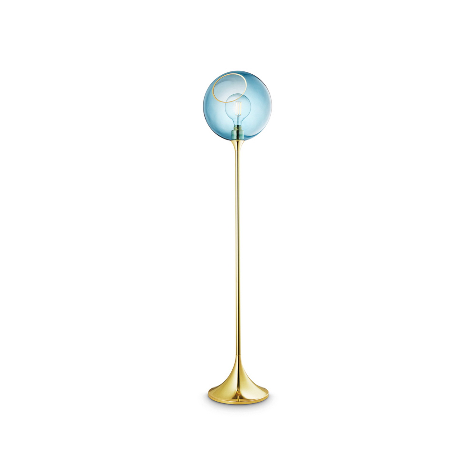 Lámpara de pie Ballroom, azul, cristal, soplado a mano, atenuable