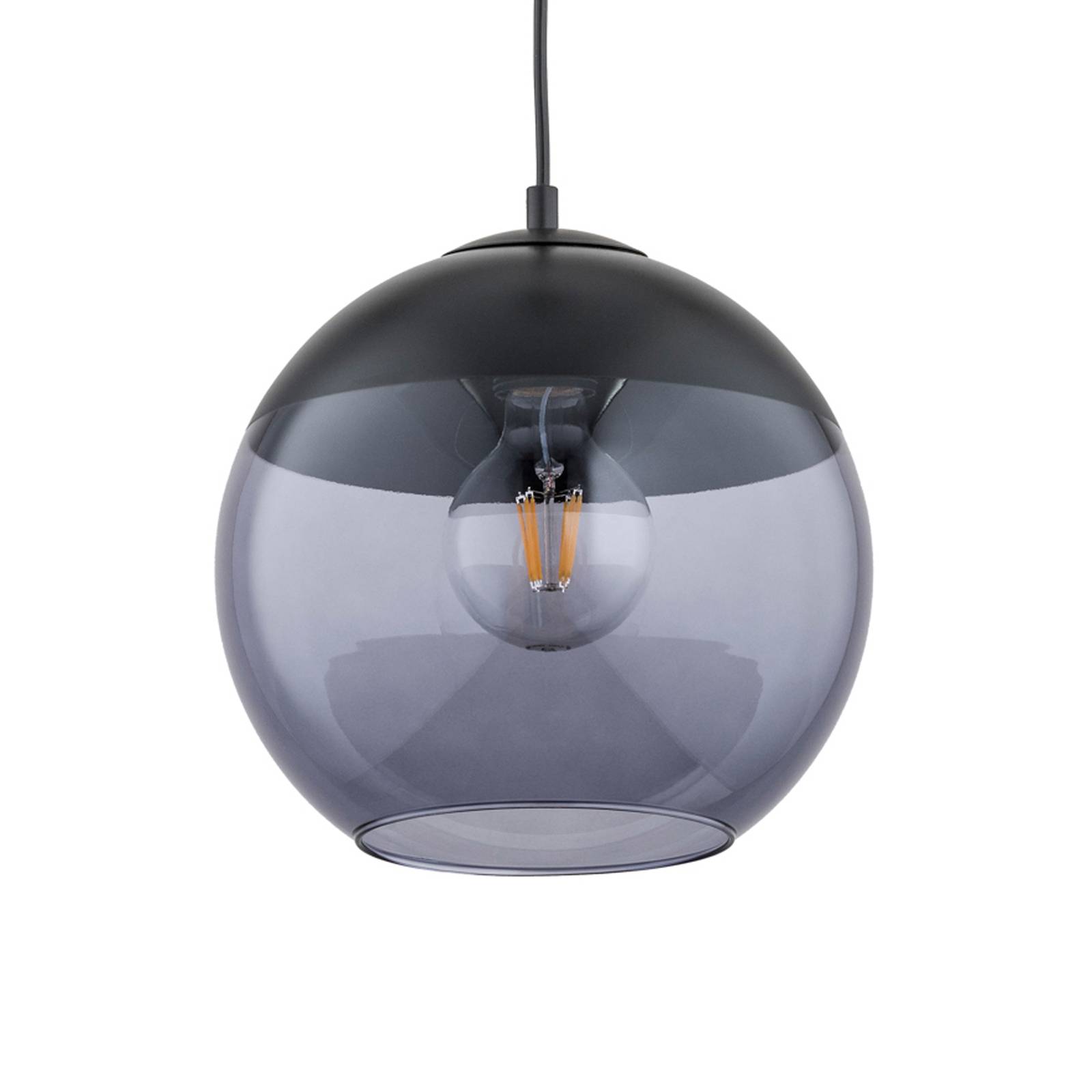 Euluna Hira hanging light, one-bulb, black/grey, for Living / Dining Room, glass, metal, E27, 60 W