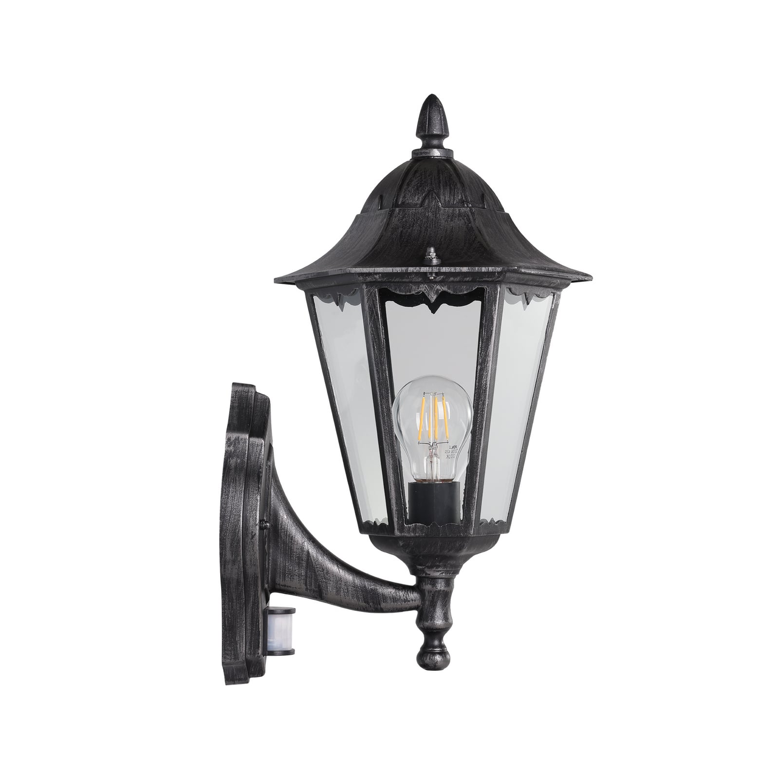 Außenwandlampe Navedo, schwarz/silber, Höhe 42 cm, Sensor