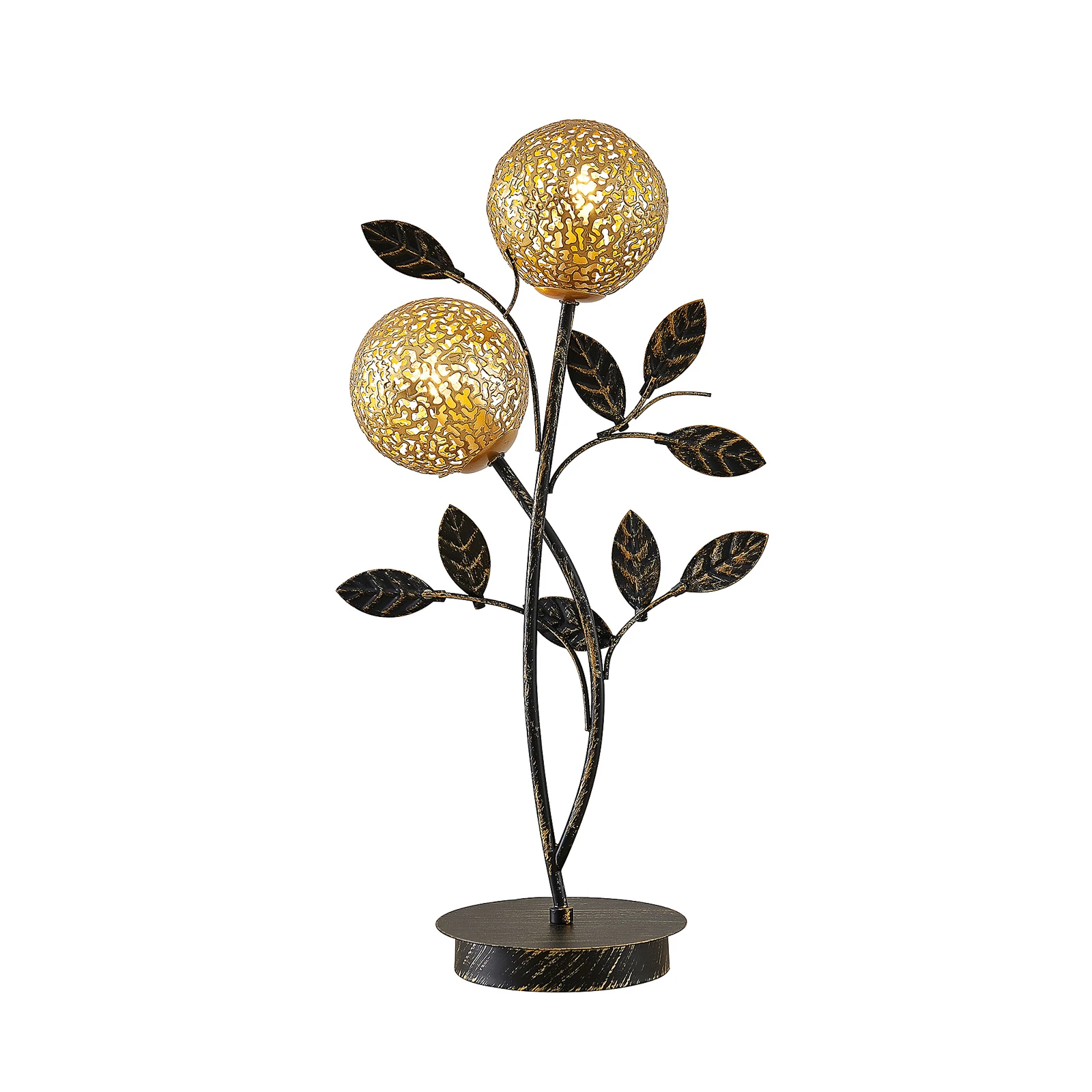 Lucande Evory pöytävalaisin, 48 cm, 2-valo, musta/kulta, G9
