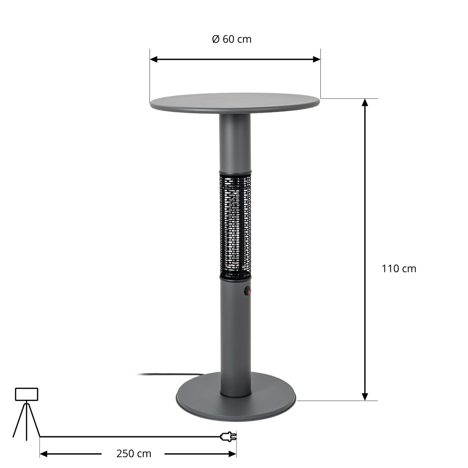 Radiateur rayonnant de table Flamara, anthracite, hauteur 110 cm, IP55 - Lucande Radiateur rayonnant de table Flamara, anthracite, hauteur 110 cm, IP55 - Lucande
