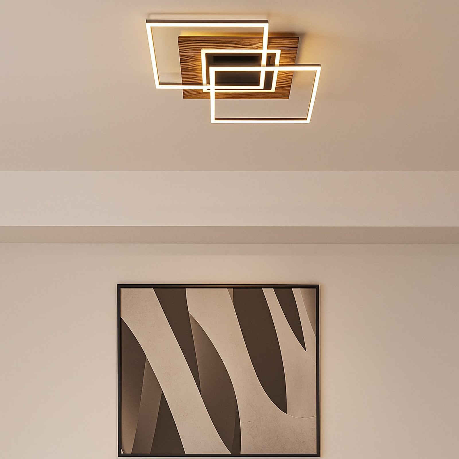LED plafondlamp Atacama M Plus, eiken/zwart, hout, RGBW