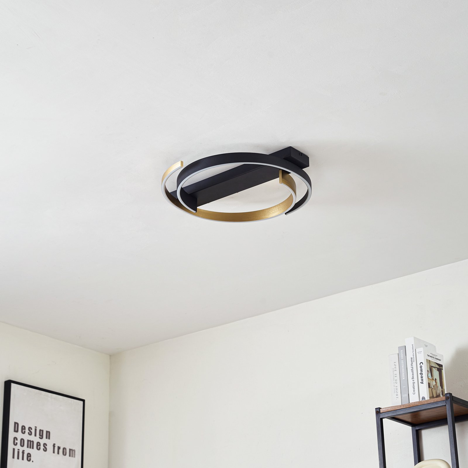 Lucande LED ceiling light Natsuma, black/gold, metal, Ø 50 cm