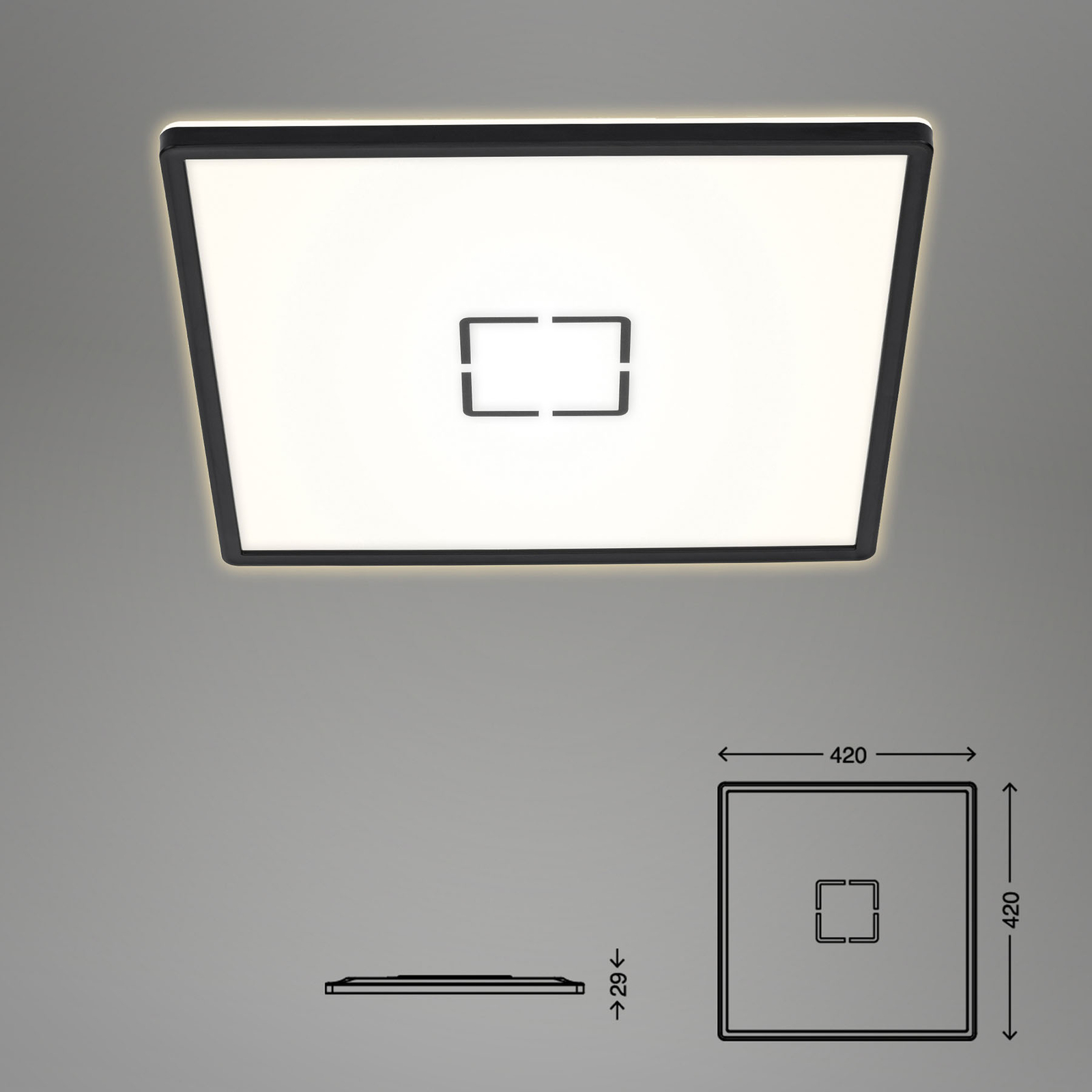 Plafonnier LED Free, 42 x 42 cm, noir