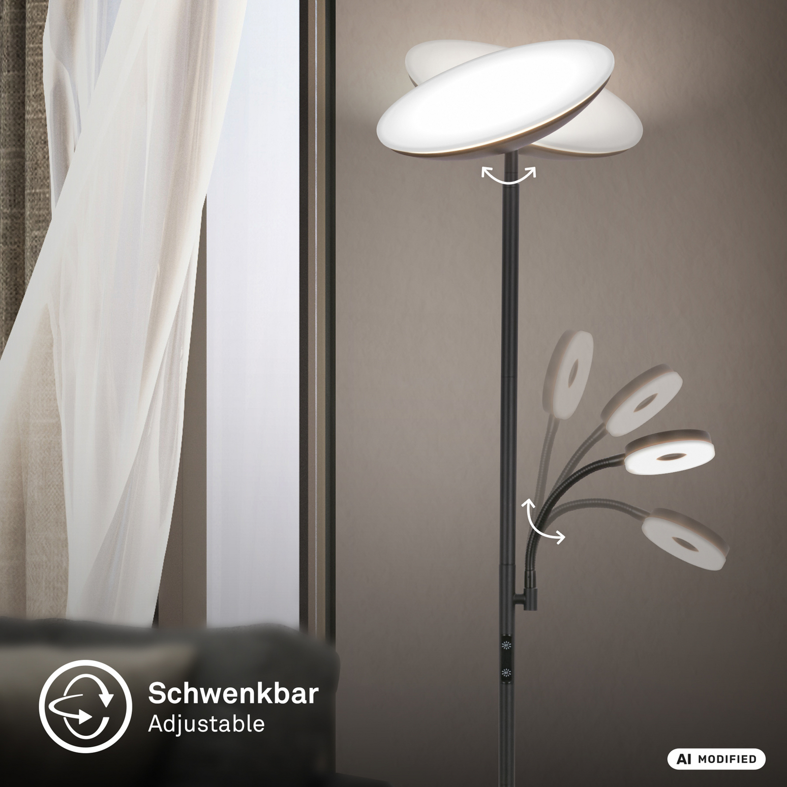 LED-Stehleuchte Sira, schwarz, CCT, Touchdimmer, Leselicht LED-Stehleuchte Sira, schwarz, CCT, Touchdimmer, Leselicht