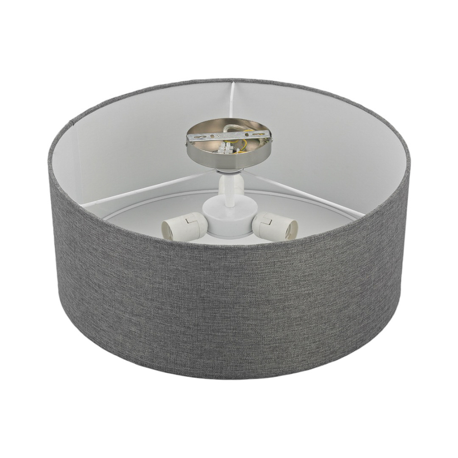 Sølvgrå stofftaklampe Pitta med linutseende
