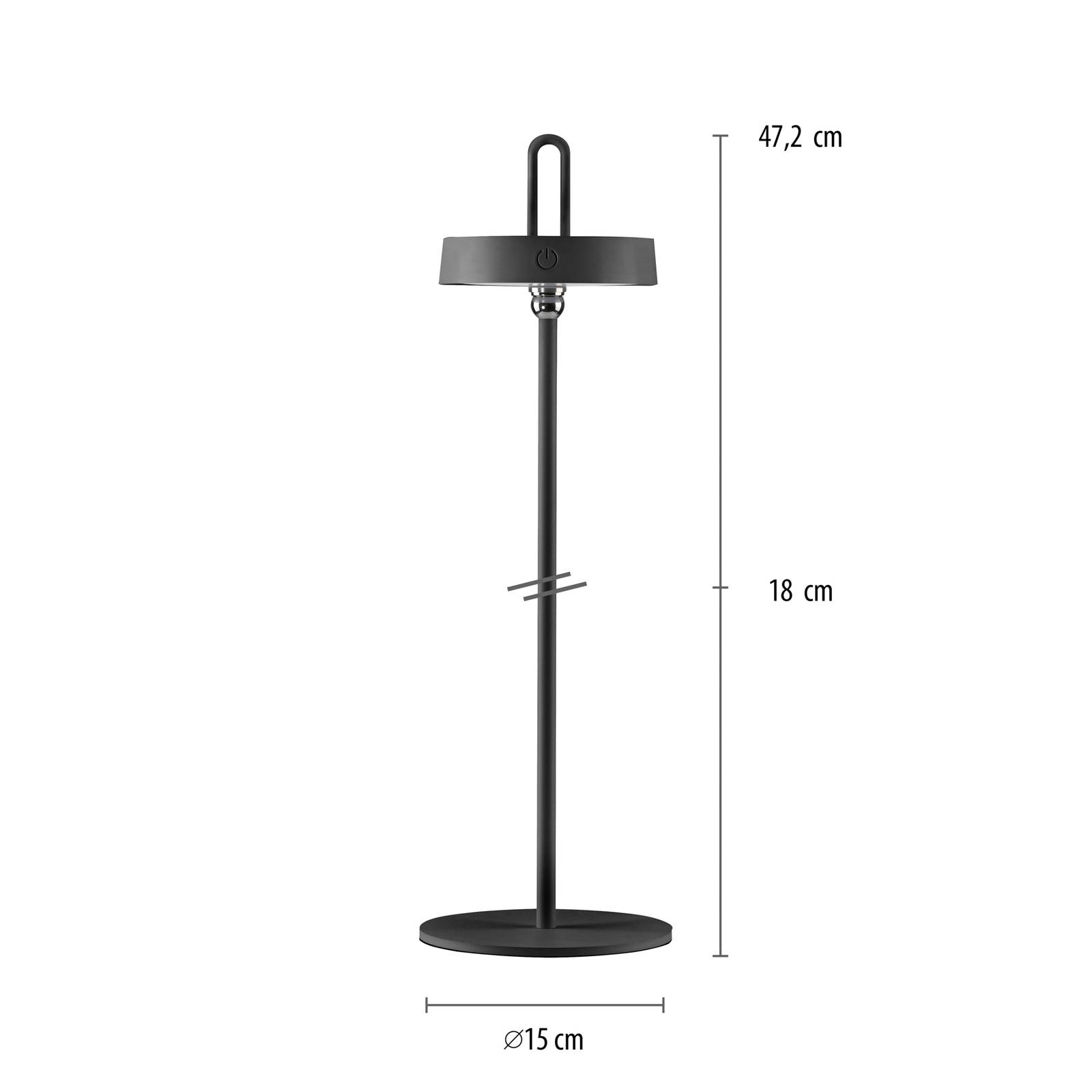 JUST LIGHT. Akumulatorowa lampa stołowa LED Amag, czarna, żelazo, IP44