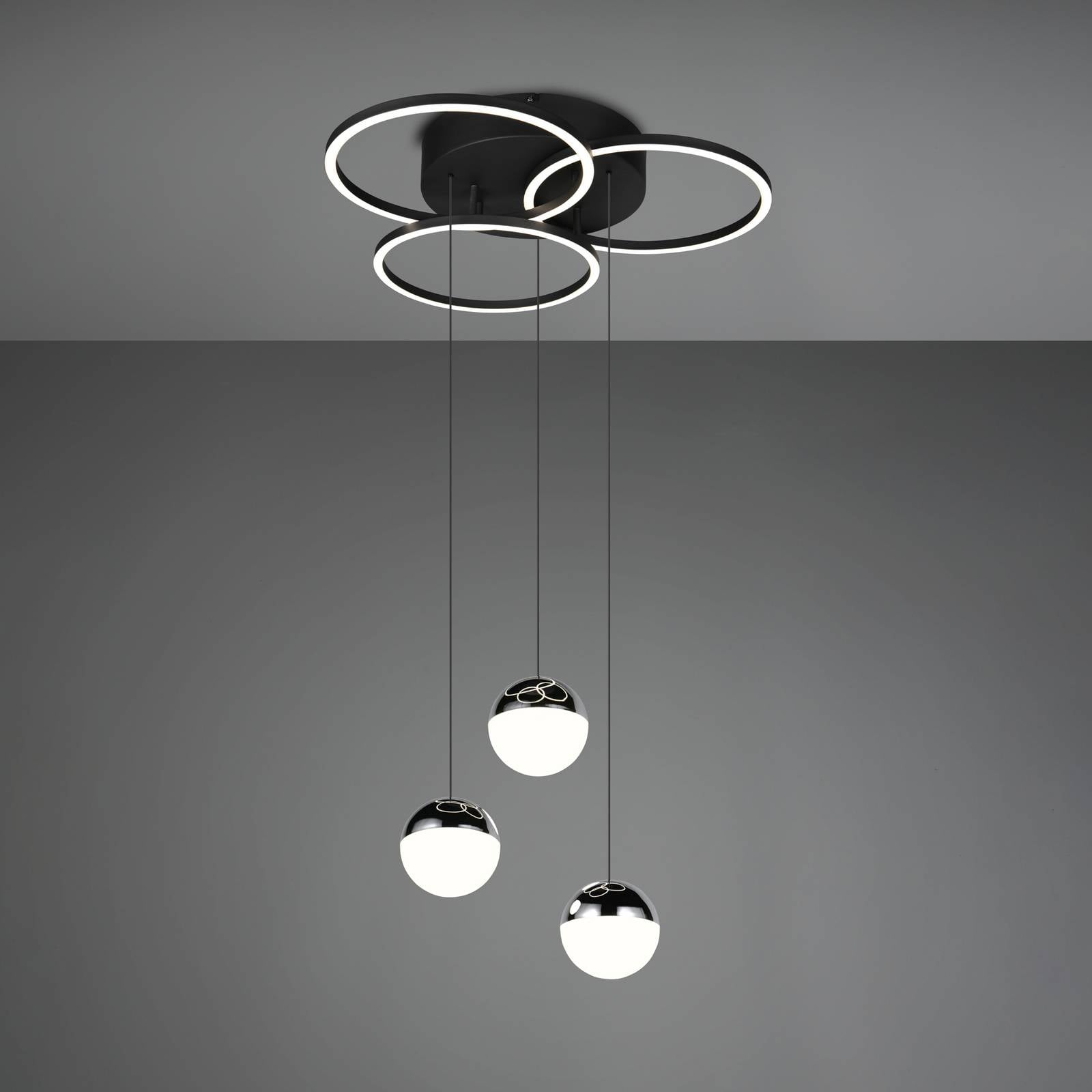 Reality Leuchten LED-hanglamp Larino, rond, zwart, metaal, CCT, afstandsbediening