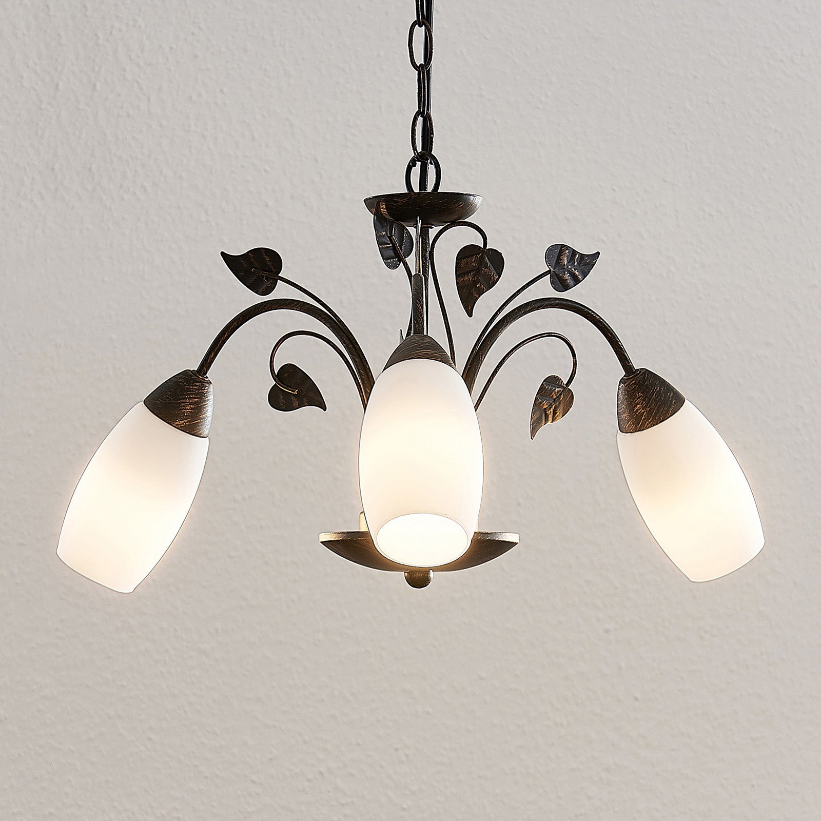 Lindby Isalie LED hanging light, three-bulb, for Living / Dining Room, metal, glass, E14, 4 W, energy efficiency: A++