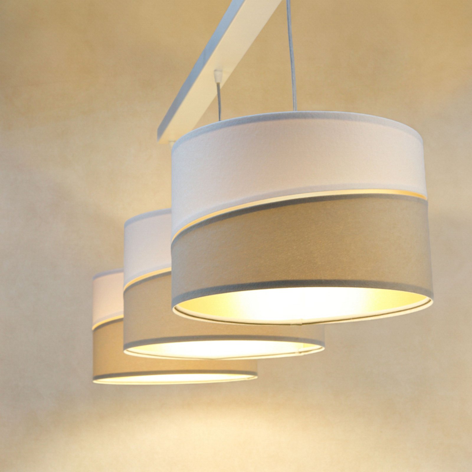 Hanglamp Susan, 3-lamps, wit/beige/goud