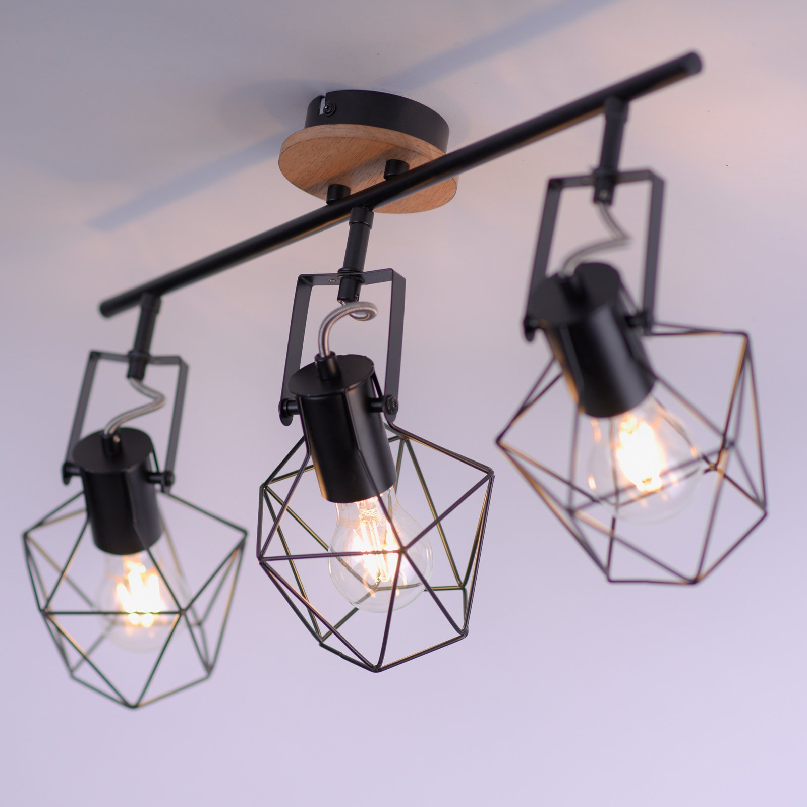 Plafondlamp Jaro verstelbaar zwart/hout 3-lamps