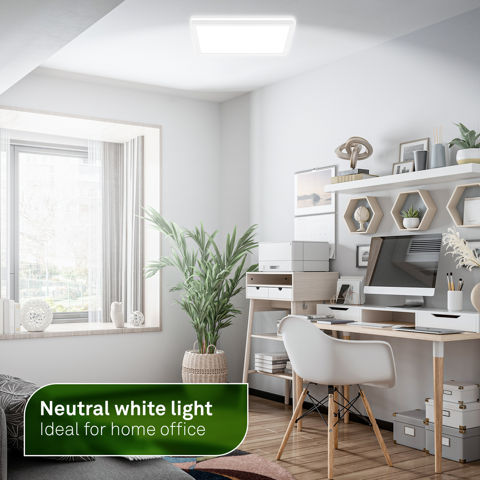 Plafonnier LED Tava A, 29x29 cm, plastique, blanc