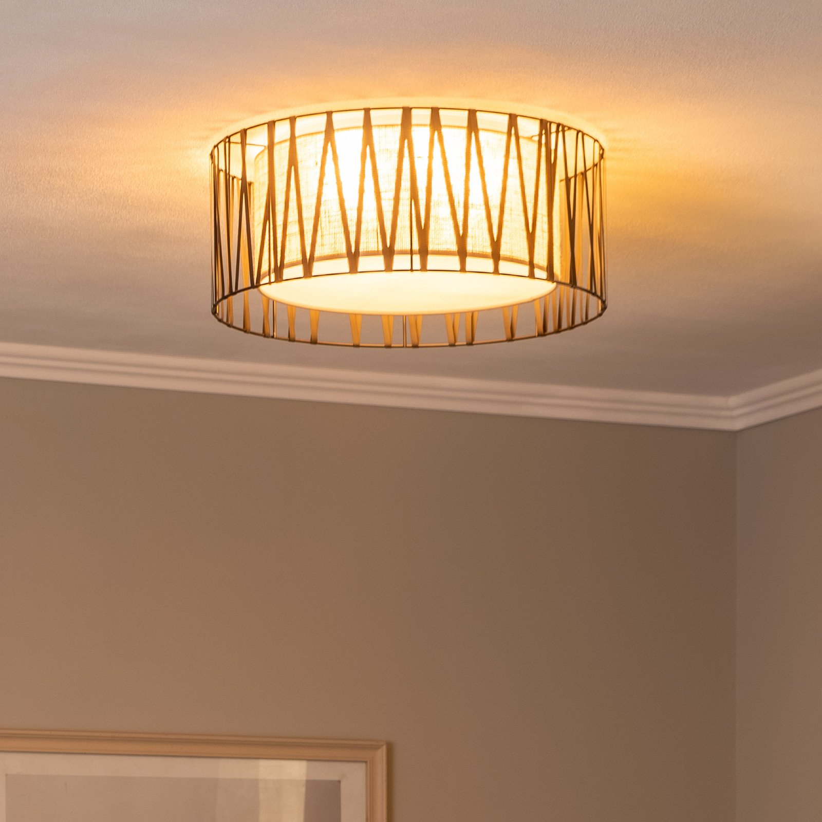 TK Lighting Plafonieră Harmony negru iută naturală Ø 50 cm - Camera de zi / sufragerie - modern - negru maro natural - Metal
