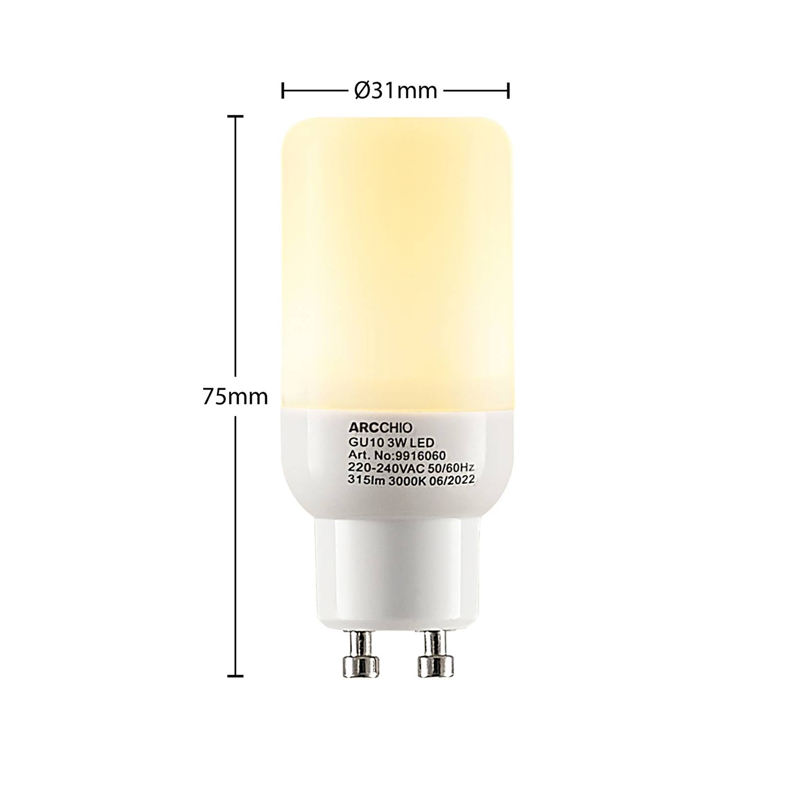 Arcchio ampoule tubulaire LED GU10 3 W 3 000 K x3